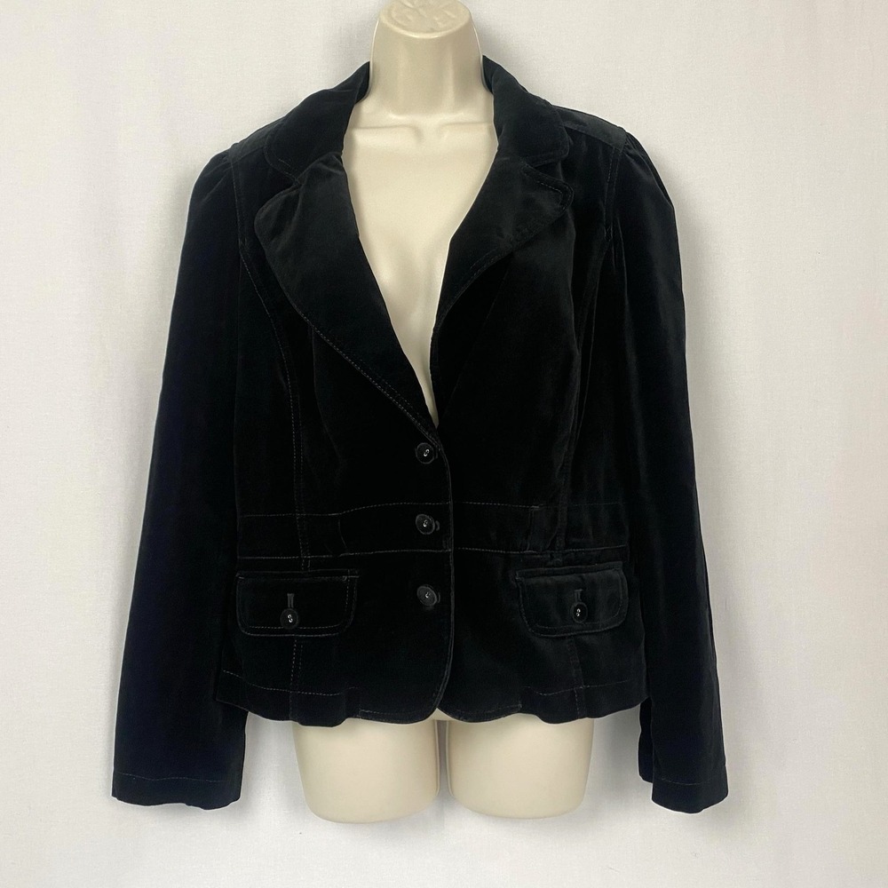 Ann Taylor LOFT Blazer Jacket 12 Black Velvet Tailored Peplum Dark Academia Goth